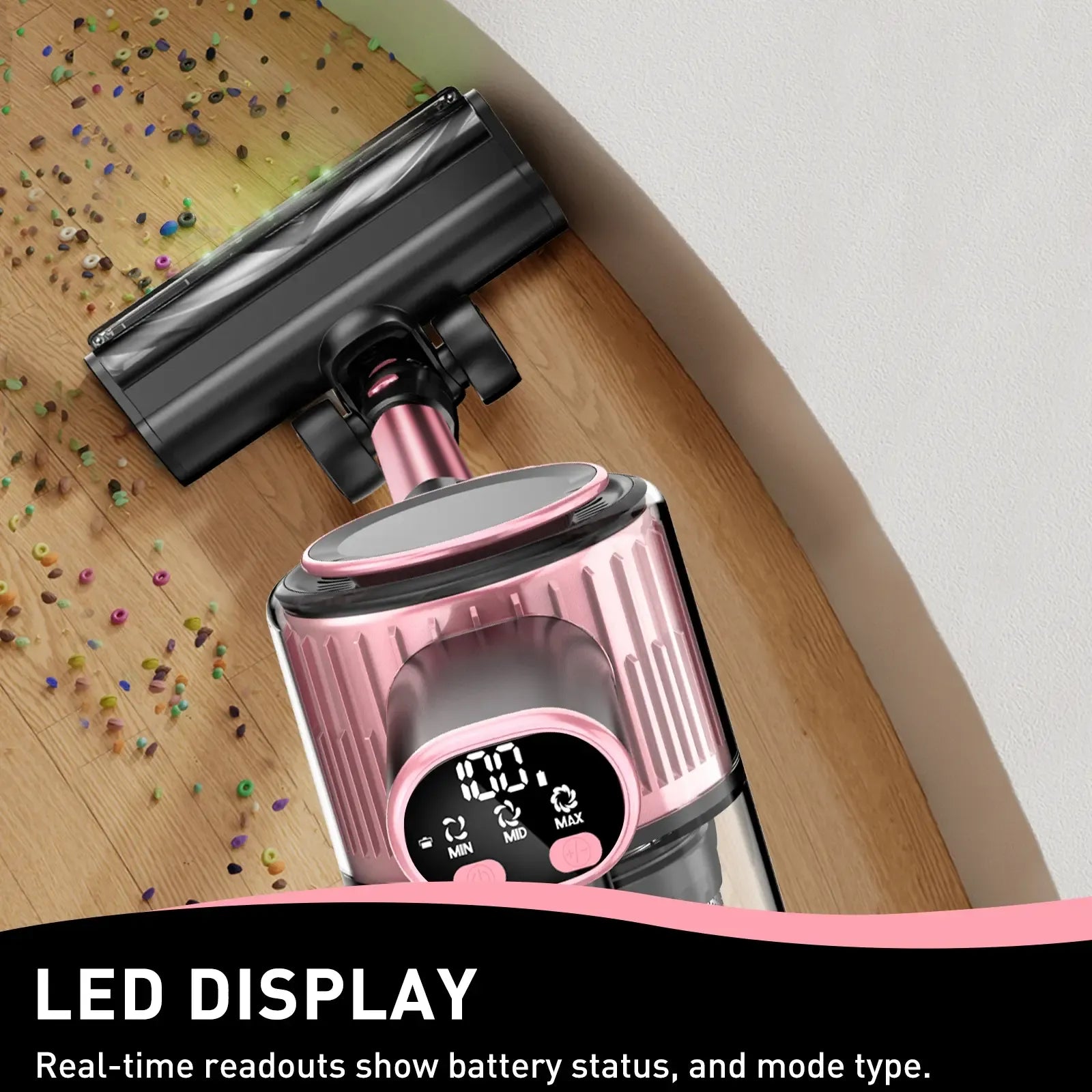 Cordless Vacuum Cleaner, 8-in-1 Design with LED Display and Light, Anti-Tangle Wireless Vacuum for Pet Hair, Carpets and Floors #GLOBAL PICKS