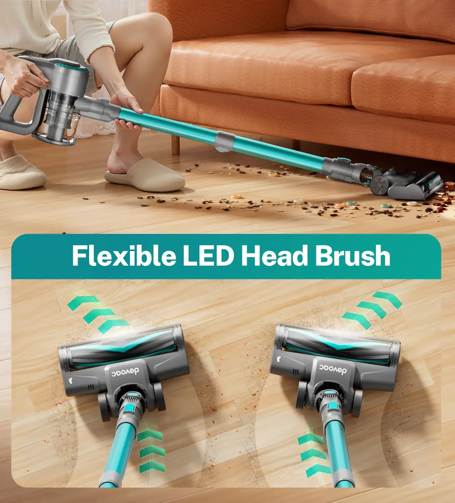 [DealsForYouDays] Devoac N3P Cordless Vacuum Cleaner, 20kPa Suction, 40-Min Runtime, 8-in-1 Stick SummerWins with LED Headlight, Rechargeable Vacuum for Floors, Carpets, Tiles, Pet Hair & Car