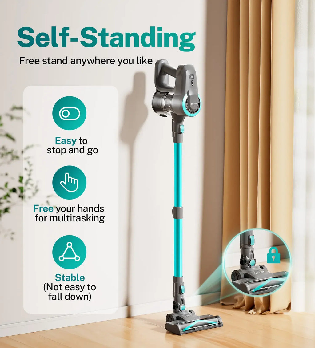 [DealsForYouDays] Devoac N3P Cordless Vacuum Cleaner, 20kPa Suction, 40-Min Runtime, 8-in-1 Stick SummerWins with LED Headlight, Rechargeable Vacuum for Floors, Carpets, Tiles, Pet Hair & Car