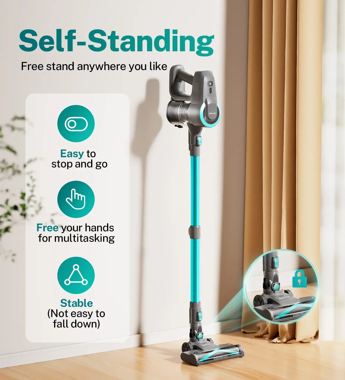 [DealsForYouDays] Devoac N3P Cordless Vacuum Cleaner, 20kPa Suction, 40-Min Runtime, 8-in-1 Stick SummerWins with LED Headlight, Rechargeable Vacuum for Floors, Carpets, Tiles, Pet Hair & Car