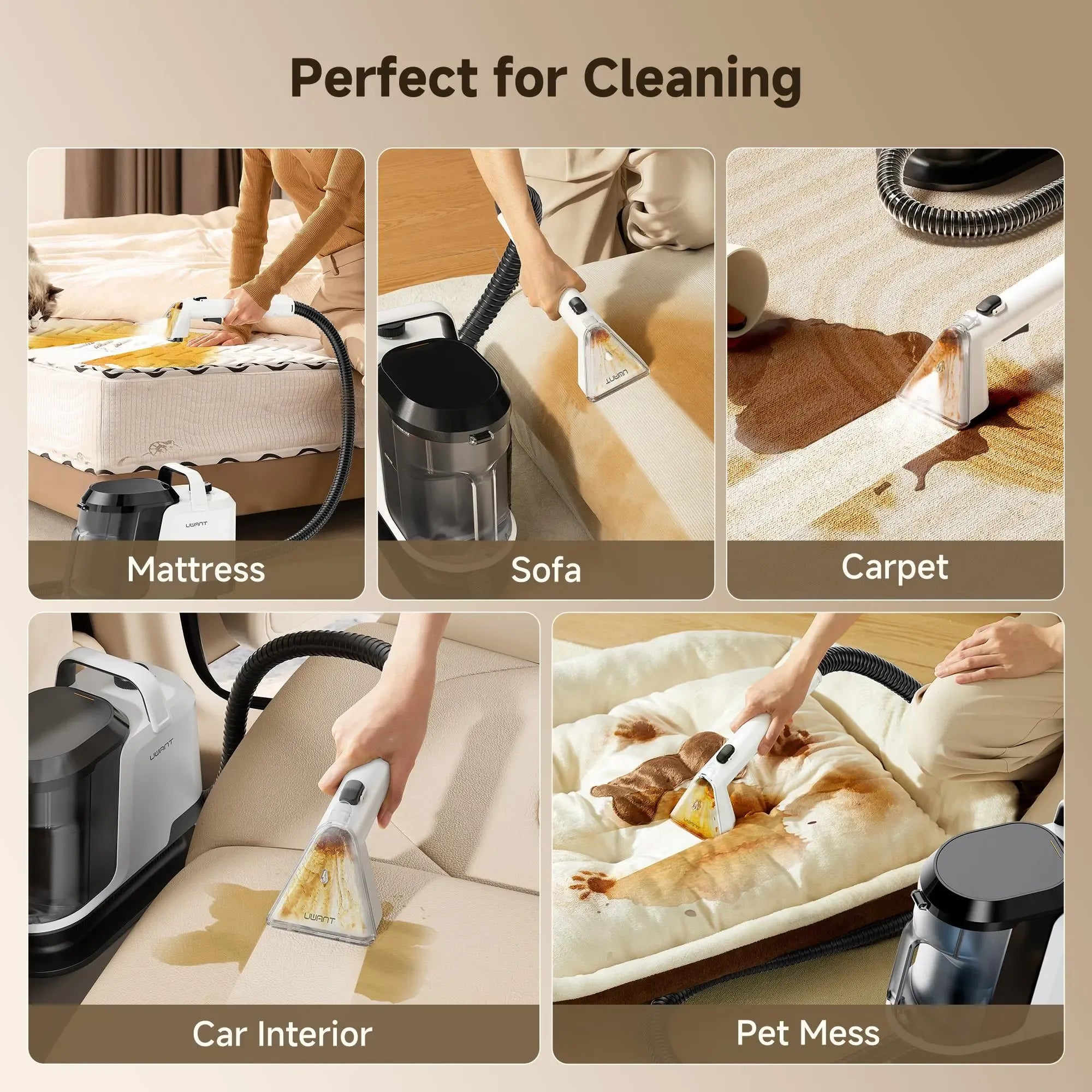 UWANT Portable Carpet Cleaner Machine ZY, Deep Cleaning & Water Extraction Upholstery Cleaner for Home & Car, Lightweight Handheld Vacuum;summervibes