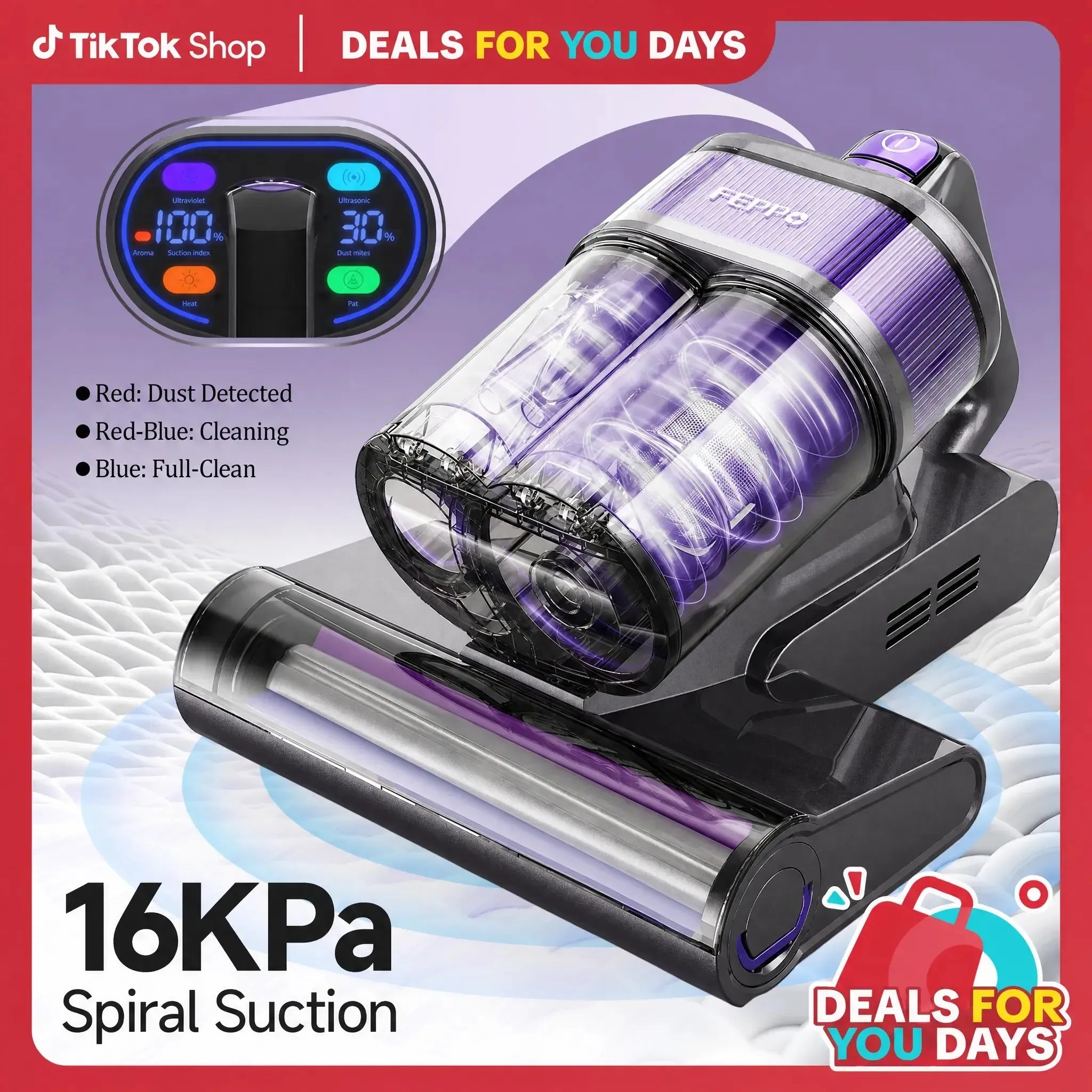 FEPPO Upgraded Mattress Vacuum Cleaner withUV-C Light & 149℉ HotAir & AromaTablet& LED Display, 4-in-1 Bed Vacuum for DustMitesRemoval, 40,000/minTapping, 16KPaPowerfulSuction, HEPAFilterHandheld VacuumforBedCouchSofa Carpet summerwins
