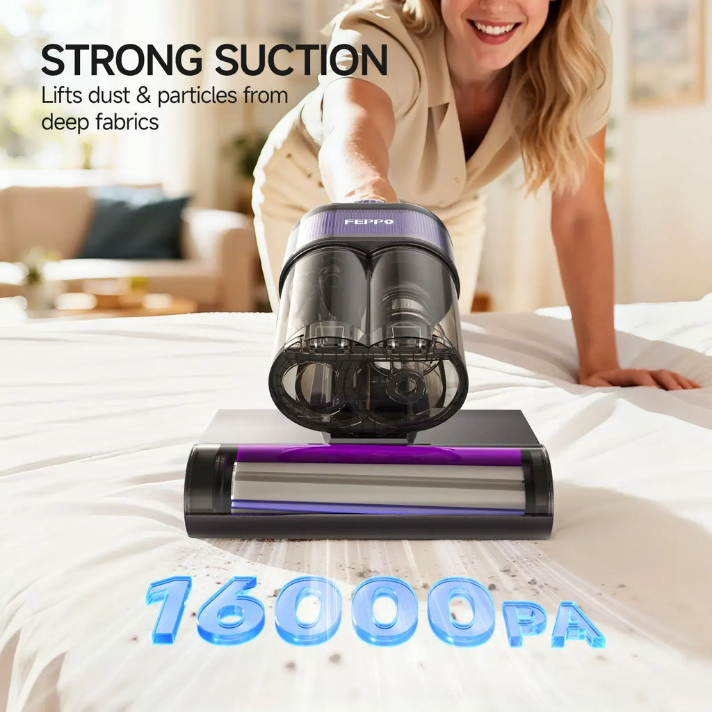 FEPPO Upgraded Mattress Vacuum Cleaner withUV-C Light & 149℉ HotAir & AromaTablet& LED Display, 4-in-1 Bed Vacuum for DustMitesRemoval, 40,000/minTapping, 16KPaPowerfulSuction, HEPAFilterHandheld VacuumforBedCouchSofa Carpet summerwins