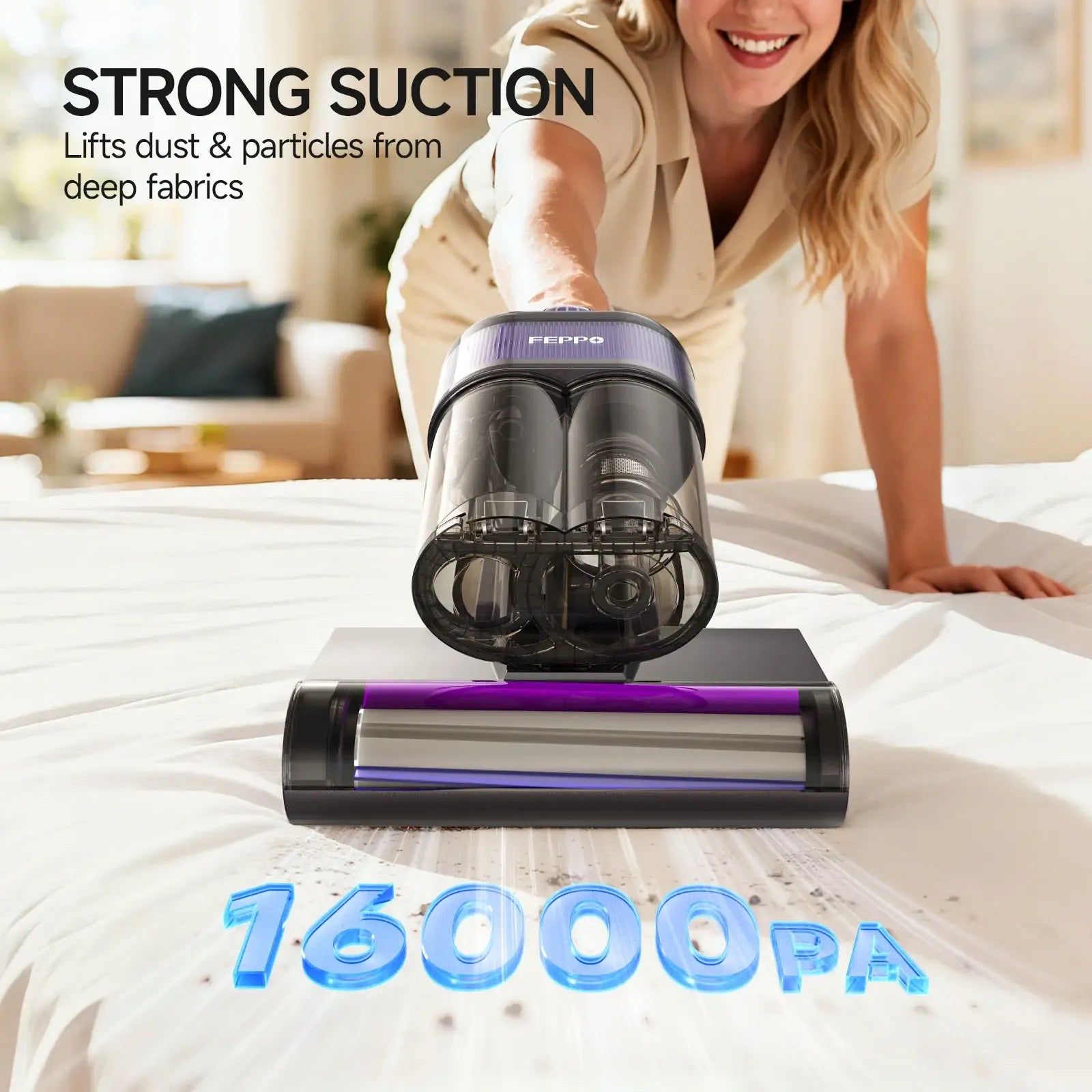FEPPO Upgraded Mattress Vacuum Cleaner withUV-C Light & 149℉ HotAir & AromaTablet& LED Display, 4-in-1 Bed Vacuum for DustMitesRemoval, 40,000/minTapping, 16KPaPowerfulSuction, HEPAFilterHandheld VacuumforBedCouchSofa Carpet summerwins