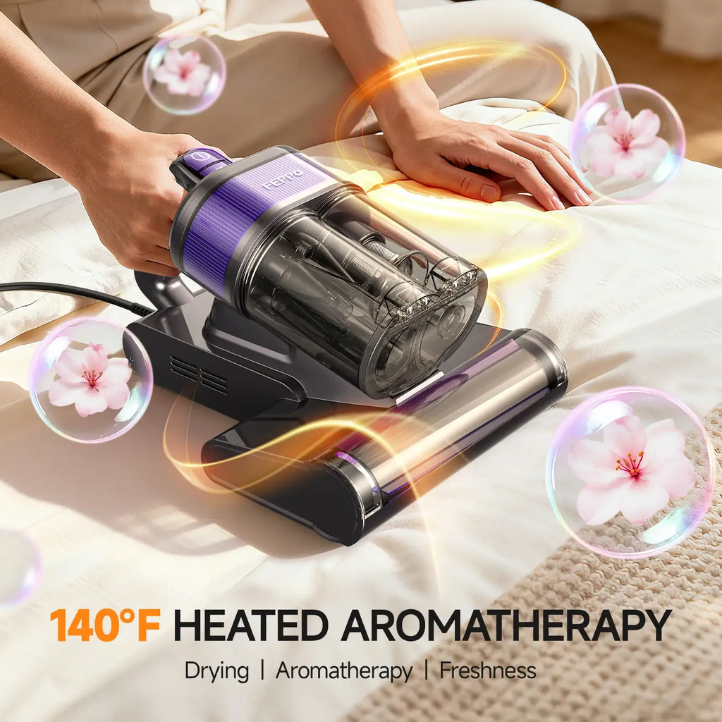 FEPPO Upgraded Mattress Vacuum Cleaner withUV-C Light & 149℉ HotAir & AromaTablet& LED Display, 4-in-1 Bed Vacuum for DustMitesRemoval, 40,000/minTapping, 16KPaPowerfulSuction, HEPAFilterHandheld VacuumforBedCouchSofa Carpet summerwins