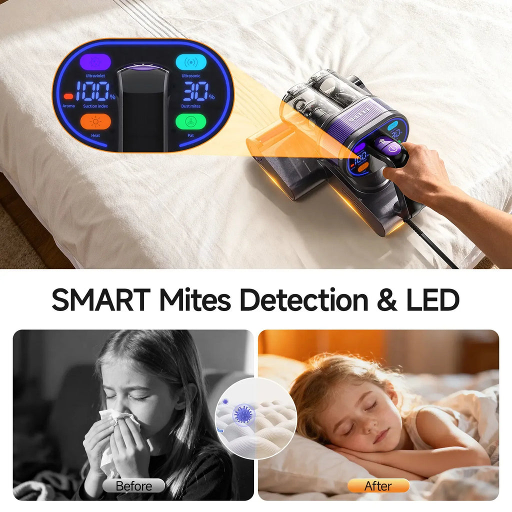 FEPPO Upgraded Mattress Vacuum Cleaner withUV-C Light & 149℉ HotAir & AromaTablet& LED Display, 4-in-1 Bed Vacuum for DustMitesRemoval, 40,000/minTapping, 16KPaPowerfulSuction, HEPAFilterHandheld VacuumforBedCouchSofa Carpet summerwins