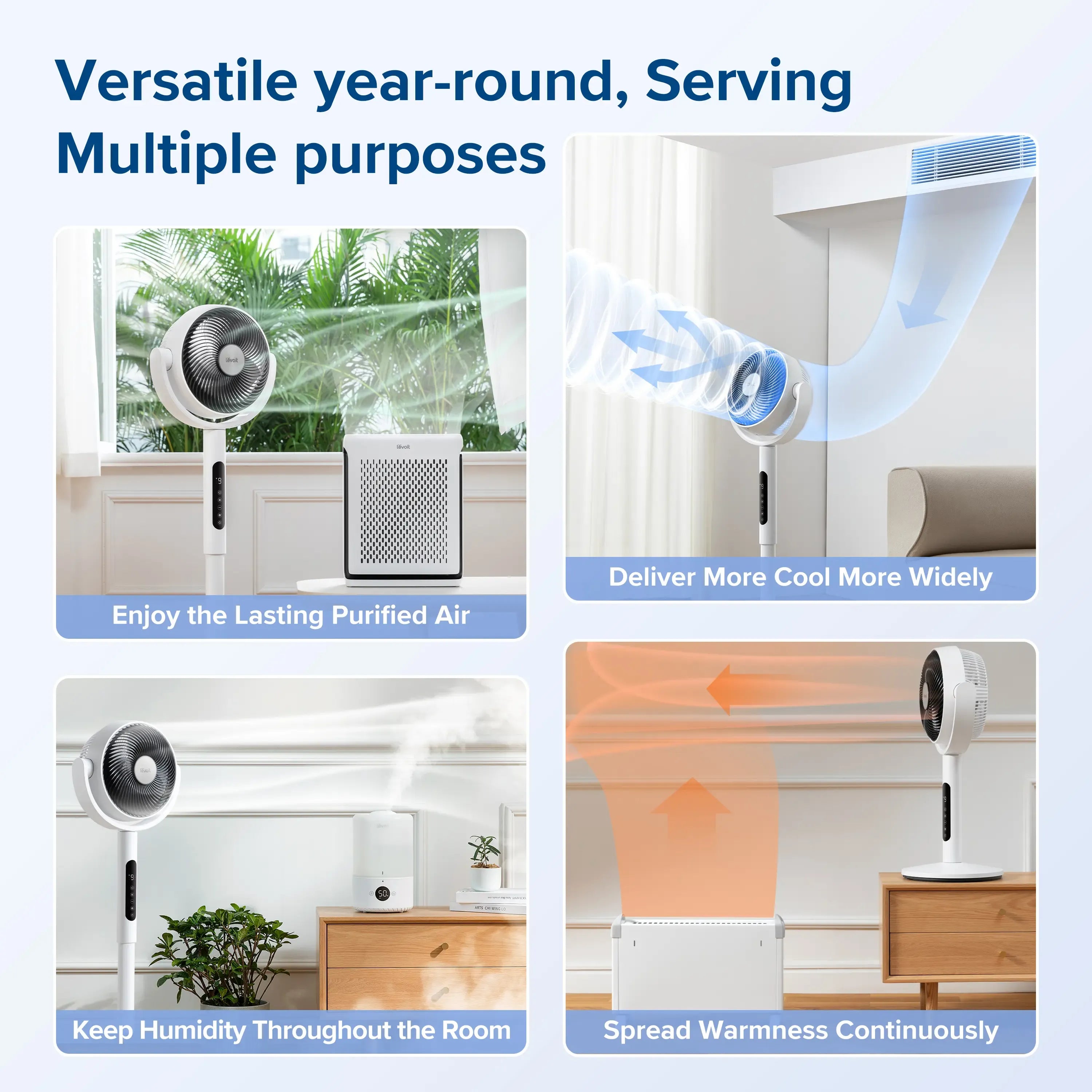 LEVOIT Corebreeze R432 Standing Oscillating Circulator Fan for Home - 9-Speed DC Motor, 908CFM Airflow, 82ft Range, 20dB Silent Operation, Remote, Sensor Timer, Pedestal & Tabletop Modes, Portable, DealsForYouDays