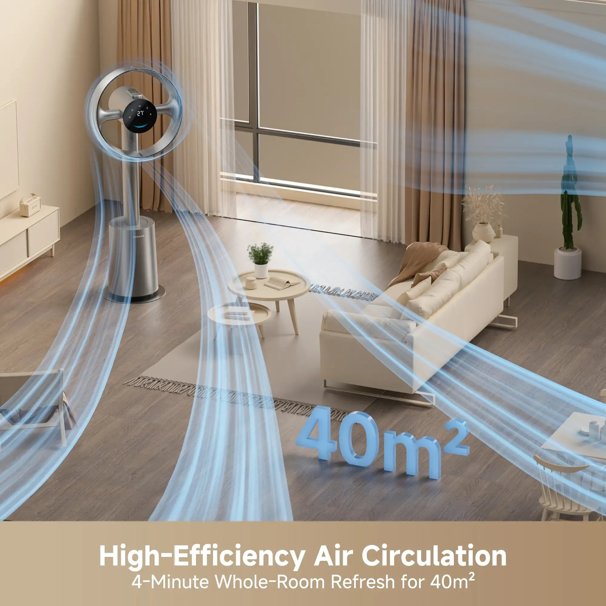 【Super Brand Day】DREAME MF10 Bladeless Tower Fan for Bedroom, Smart Standing Fan with 270° Spatial Airflow for Whole-Room Circulation, 59ft/s High Velocity, 10 Speeds 3 Modes, Temperature-Adaptive Airflow, MF10-Beige