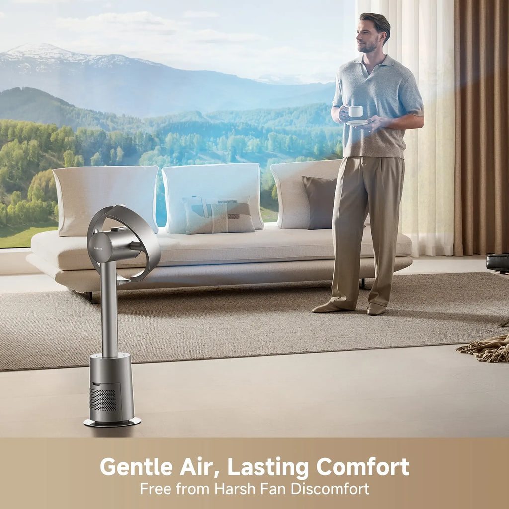 【Super Brand Day】DREAME MF10 Bladeless Tower Fan for Bedroom, Smart Standing Fan with 270° Spatial Airflow for Whole-Room Circulation, 59ft/s High Velocity, 10 Speeds 3 Modes, Temperature-Adaptive Airflow, MF10-Beige