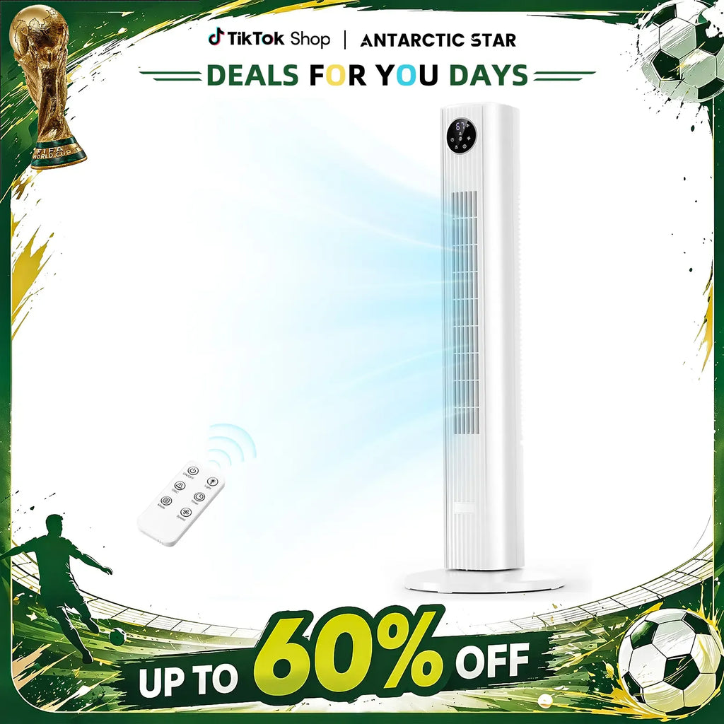 【DealsForYouDays】Antarctic Star Tower Fan Portable Electric 85° Oscillating Fan with Remote Control, Quiet Operation, 3 Speed Settings & 12H Timer, Bladeless Standing Floor Fan for Bedroom & Office