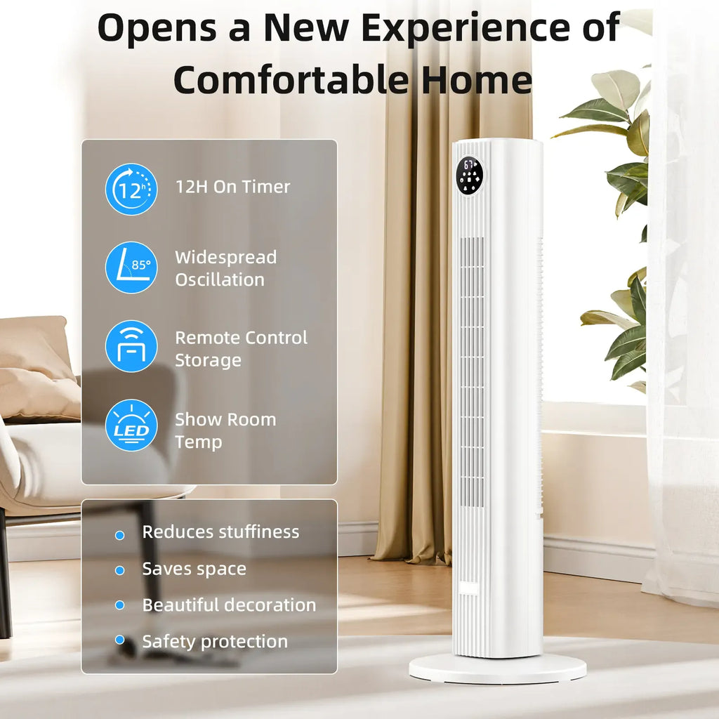 【DealsForYouDays】Antarctic Star Tower Fan Portable Electric 85° Oscillating Fan with Remote Control, Quiet Operation, 3 Speed Settings & 12H Timer, Bladeless Standing Floor Fan for Bedroom & Office