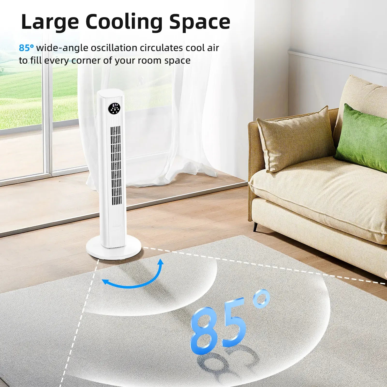 【DealsForYouDays】Antarctic Star Tower Fan Portable Electric 85° Oscillating Fan with Remote Control, Quiet Operation, 3 Speed Settings & 12H Timer, Bladeless Standing Floor Fan for Bedroom & Office