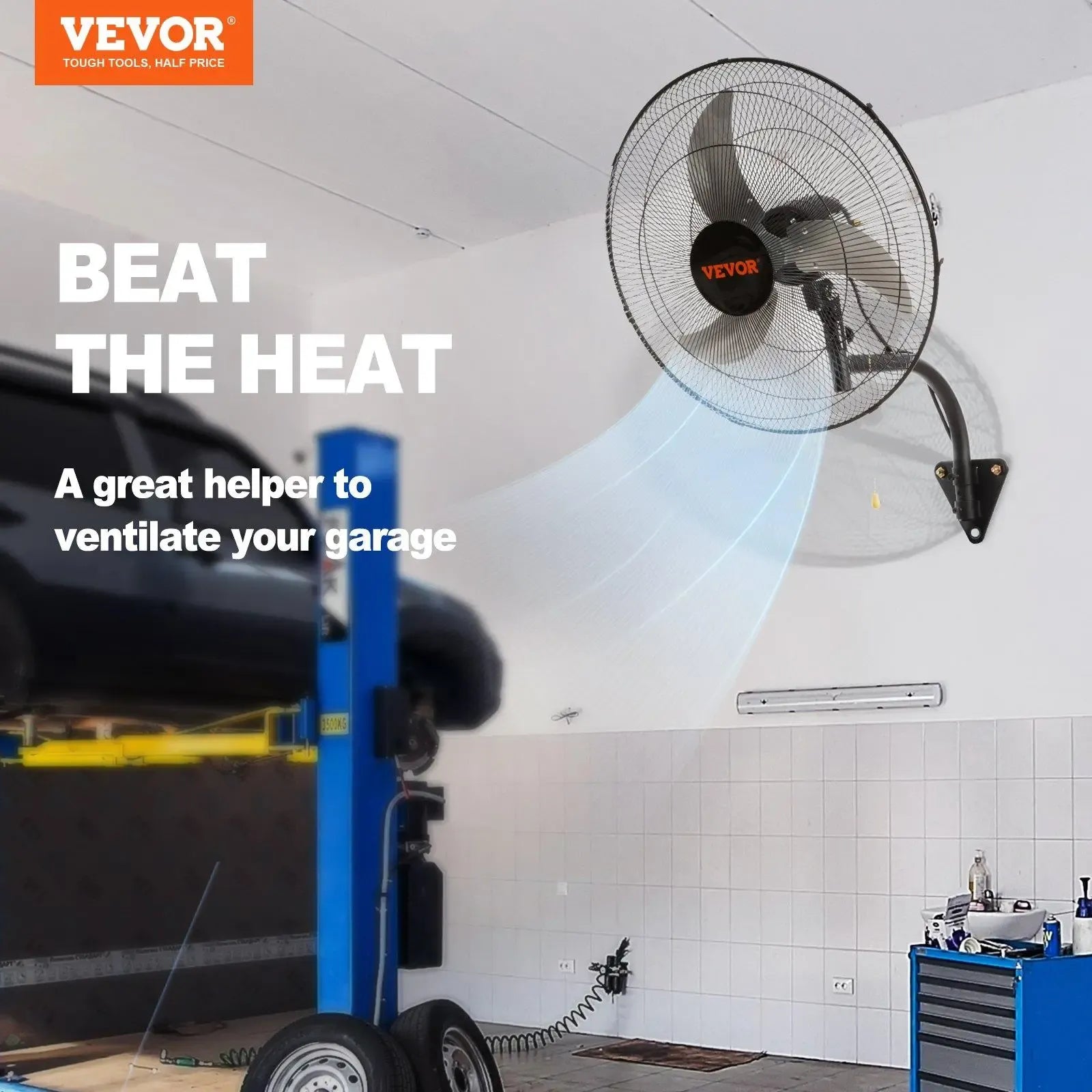【Super Brand Day】VEVOR Wall Mount Fan, wall fan with light and remote, 21-Inch 6-Speed Oscillating Fan with LED Light, Timer & 360° Adjustable Tilt for Garage, Workshop, Bedroom, Patio - Quiet Plug-In Wall Fan
