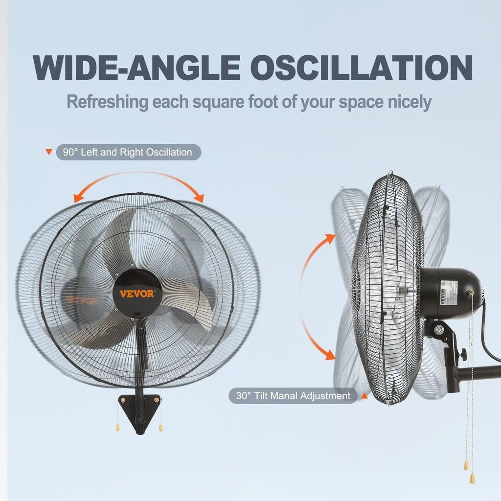 【Super Brand Day】VEVOR Wall Mount Fan, wall fan with light and remote, 21-Inch 6-Speed Oscillating Fan with LED Light, Timer & 360° Adjustable Tilt for Garage, Workshop, Bedroom, Patio - Quiet Plug-In Wall Fan