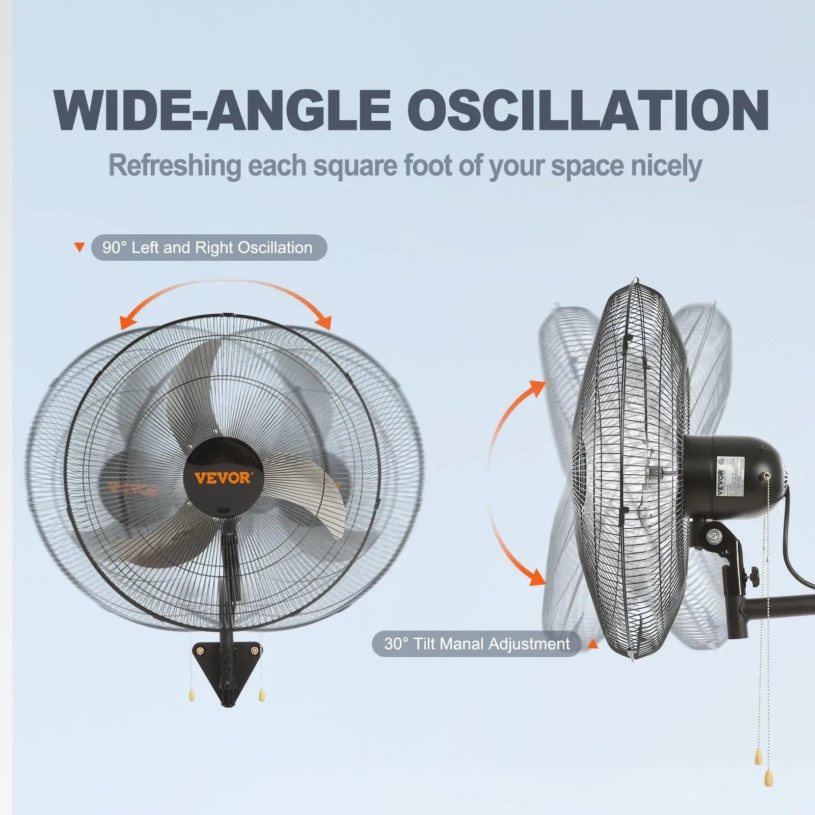 【Super Brand Day】VEVOR Wall Mount Fan, wall fan with light and remote, 21-Inch 6-Speed Oscillating Fan with LED Light, Timer & 360° Adjustable Tilt for Garage, Workshop, Bedroom, Patio - Quiet Plug-In Wall Fan