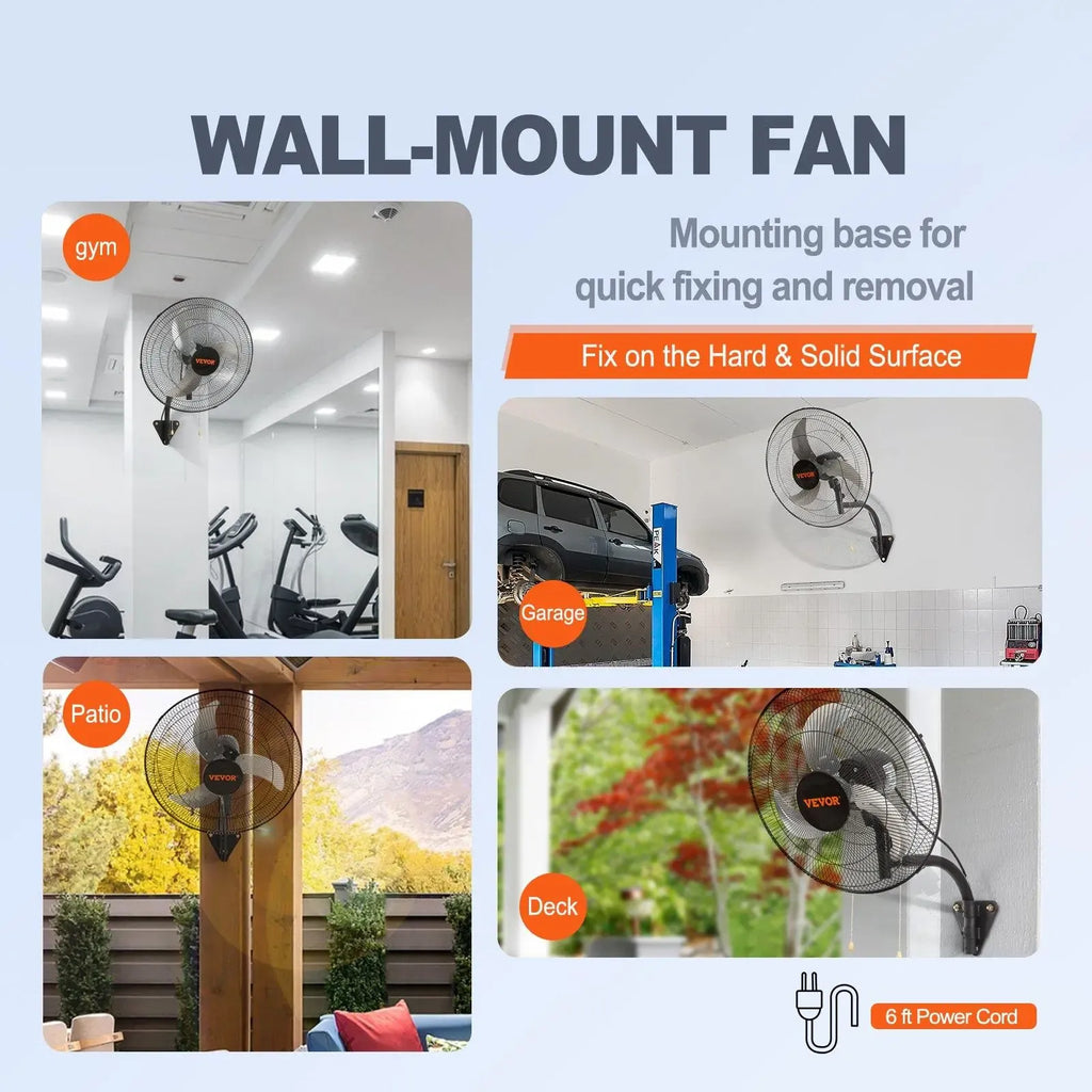 【Super Brand Day】VEVOR Wall Mount Fan, wall fan with light and remote, 21-Inch 6-Speed Oscillating Fan with LED Light, Timer & 360° Adjustable Tilt for Garage, Workshop, Bedroom, Patio - Quiet Plug-In Wall Fan