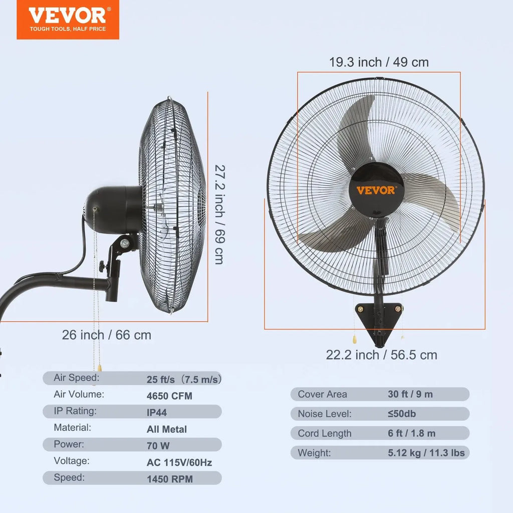 【Super Brand Day】VEVOR Wall Mount Fan, wall fan with light and remote, 21-Inch 6-Speed Oscillating Fan with LED Light, Timer & 360° Adjustable Tilt for Garage, Workshop, Bedroom, Patio - Quiet Plug-In Wall Fan