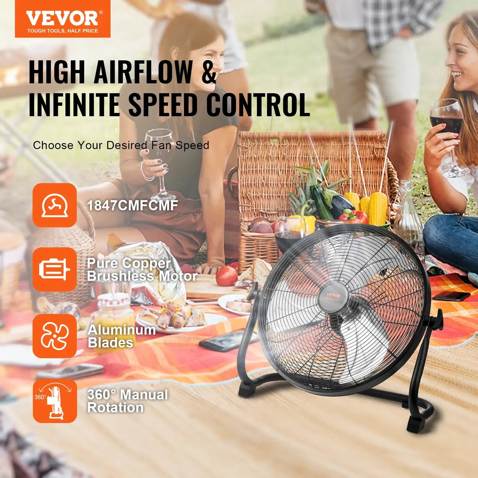 【DealsForYouDays】VEVOR Cordless Fan 16 in Portable Quiet Personal Fan for Home or Office360 Degree Manual Pivoting HeadStepless Speed Regulation High Velocity Cordless FanHeavy Duty Metal Industrial Floor Fans
