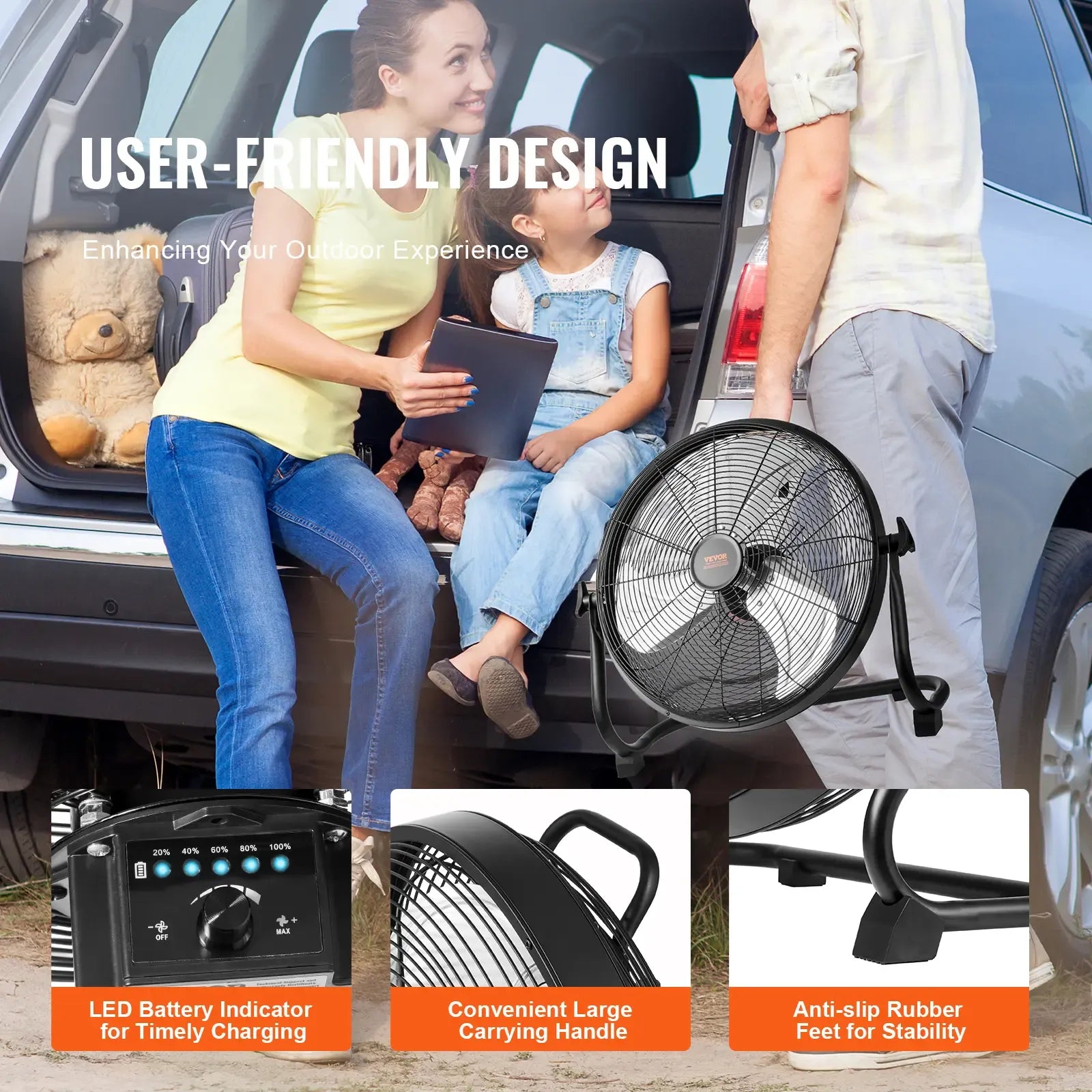 【DealsForYouDays】VEVOR Cordless Fan 16 in Portable Quiet Personal Fan for Home or Office360 Degree Manual Pivoting HeadStepless Speed Regulation High Velocity Cordless FanHeavy Duty Metal Industrial Floor Fans