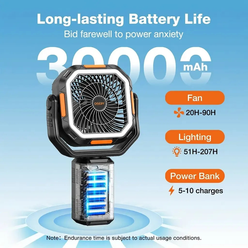 [SummerWins]OGERY Camping Fan with Detachable Tripod, 30000mAh Rechargeable Fan with LED Lights & 270° Pivot,4 in 1 Cordless Camping Fan, Remote Control Shaking Head Desk Fan for Camping Tent Travel Bedroom Portable Motor summerwins