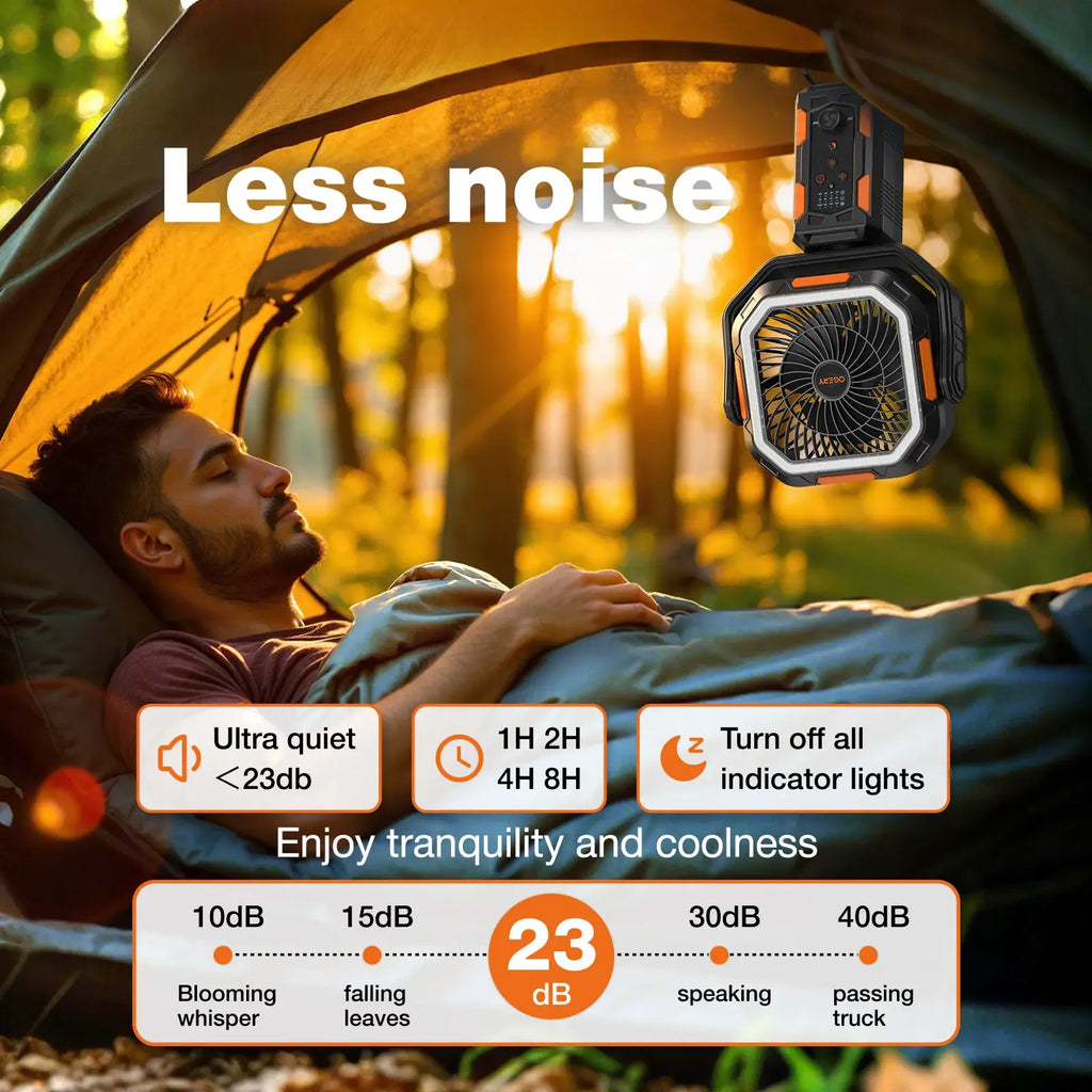 [SummerWins]OGERY Camping Fan with Detachable Tripod, 30000mAh Rechargeable Fan with LED Lights & 270° Pivot,4 in 1 Cordless Camping Fan, Remote Control Shaking Head Desk Fan for Camping Tent Travel Bedroom Portable Motor summerwins
