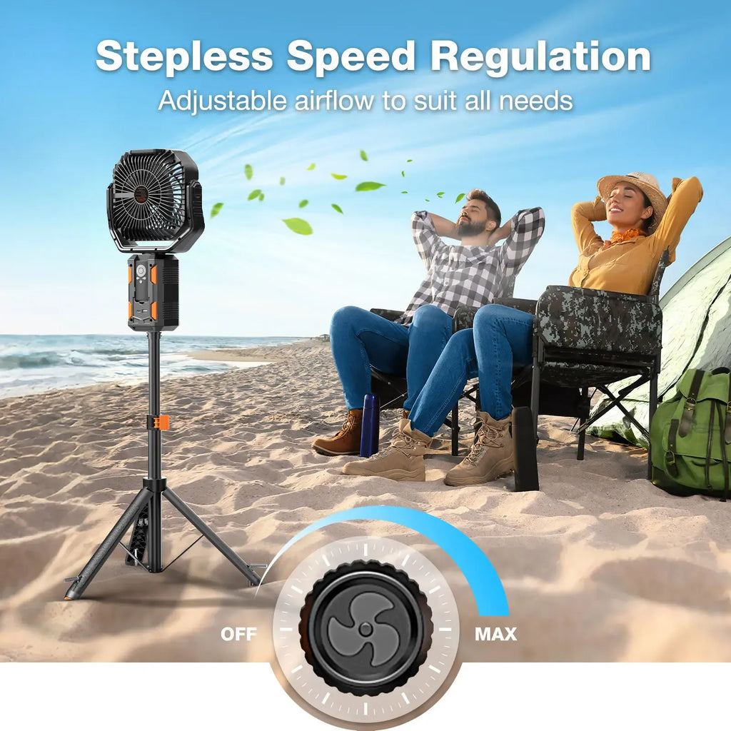 [SummerWins]OGERY Camping Fan with Detachable Tripod, 30000mAh Rechargeable Fan with LED Lights & 270° Pivot,4 in 1 Cordless Camping Fan, Remote Control Shaking Head Desk Fan for Camping Tent Travel Bedroom Portable Motor summerwins
