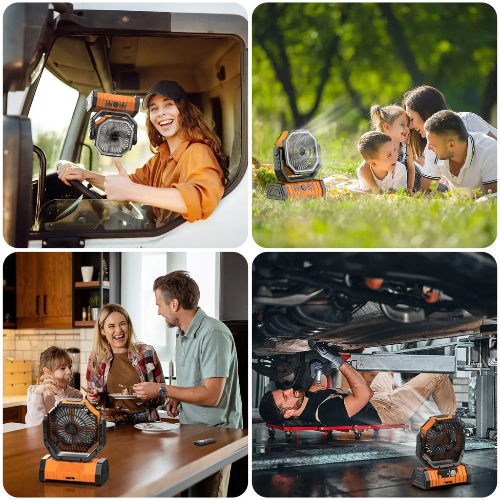 OGERY Rechargeable Camping Fan with LED Light, Portable Multi-functional Fan with 360° Rotating Hook, Oscillating Emergency Camping Fan Cordless Rotatable Battery Powered Lightweight summerwins