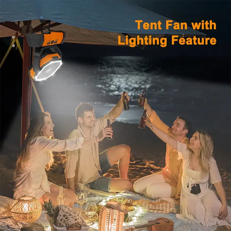 OGERY Rechargeable Camping Fan with LED Light, Portable Multi-functional Fan with 360° Rotating Hook, Oscillating Emergency Camping Fan Cordless Rotatable Battery Powered Lightweight summerwins