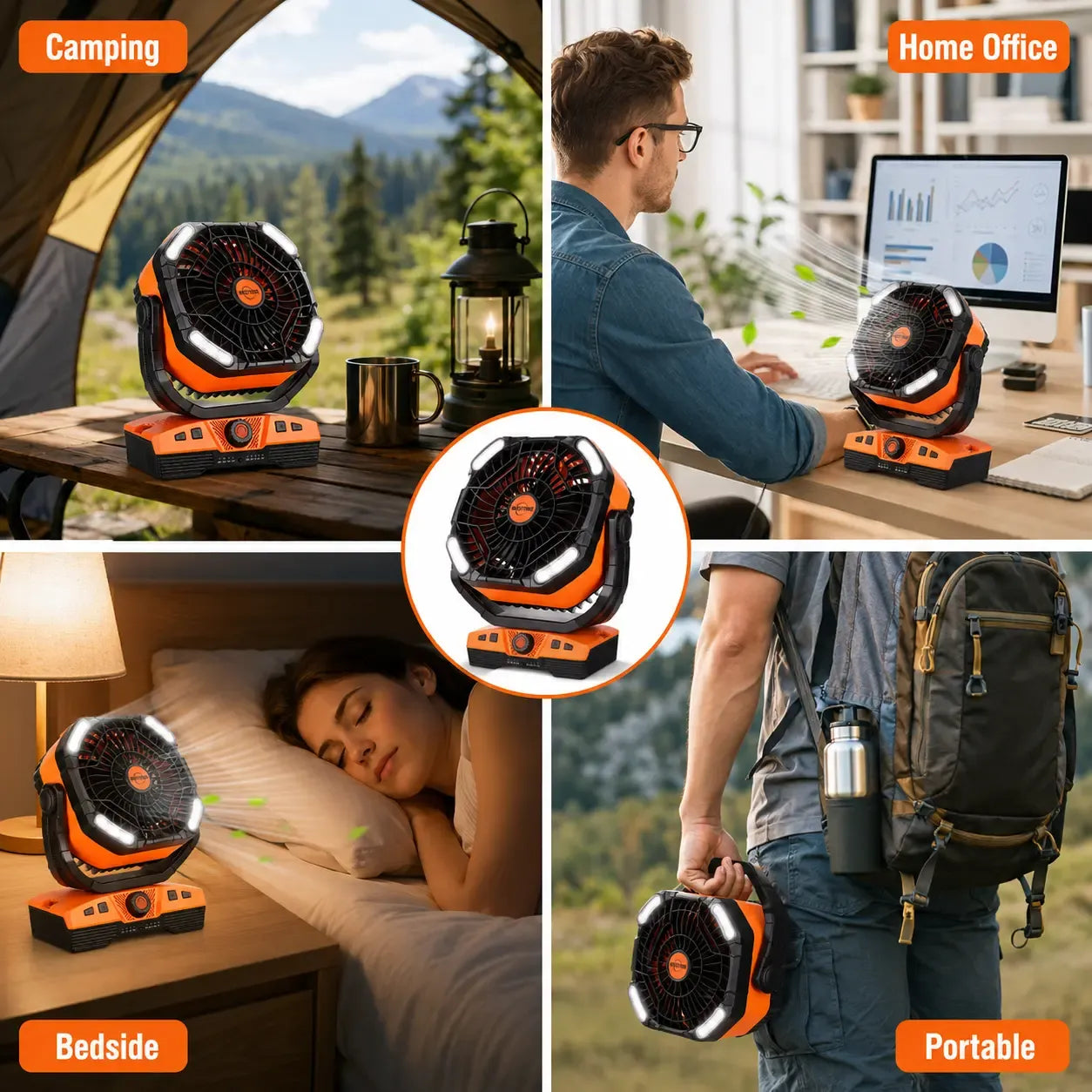 WESTTREE  Portable Camping Fan, 20000mAh Rechargeable Battery Powered Tent Fan with LED Light, Remote Control, 5 Speeds, Timer, Power Bank for Outdoor Camping,Travel