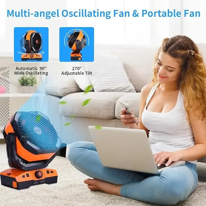 WESTTREE  Portable Camping Fan, 20000mAh Rechargeable Battery Powered Tent Fan with LED Light, Remote Control, 5 Speeds, Timer, Power Bank for Outdoor Camping,Travel