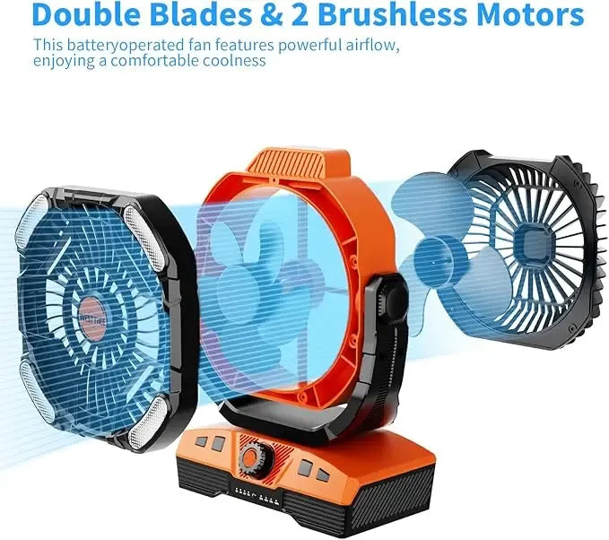 WESTTREE  Portable Camping Fan, 20000mAh Rechargeable Battery Powered Tent Fan with LED Light, Remote Control, 5 Speeds, Timer, Power Bank for Outdoor Camping,Travel