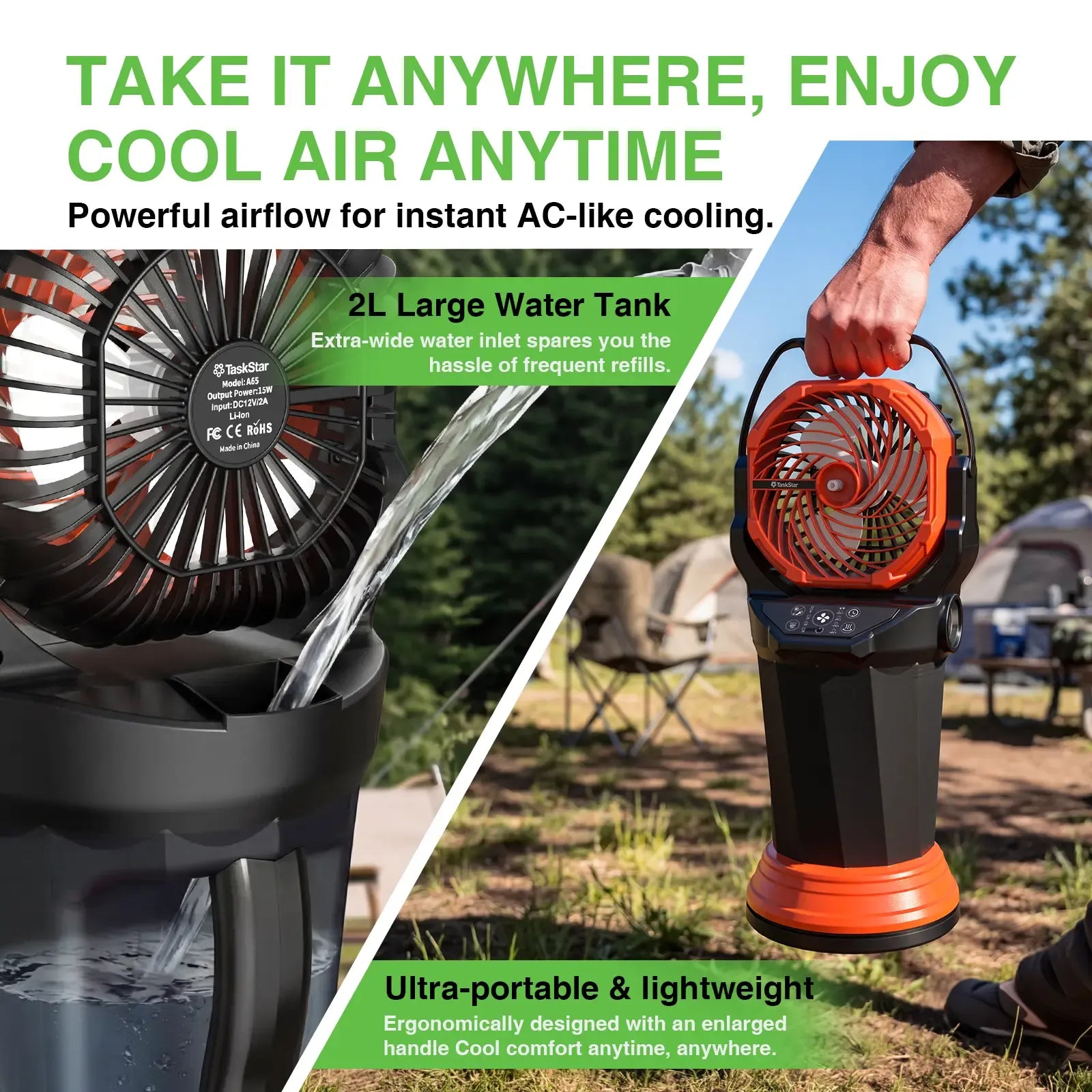 TaskStar Portable Camping Misting Fan, Rechargeable Battery Powered Outdoor Cooling Fan with 2L Water Tank, RGB Lights, 4 Speed & Spray Modes, for Patio, Camping, Beach, Garage & Workshop,#mistingfan #portablefan #DealsForYouDays