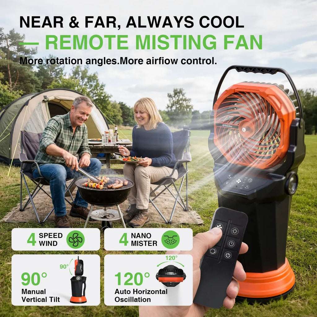 TaskStar Portable Camping Misting Fan, Rechargeable Battery Powered Outdoor Cooling Fan with 2L Water Tank, RGB Lights, 4 Speed & Spray Modes, for Patio, Camping, Beach, Garage & Workshop,#mistingfan #portablefan #DealsForYouDays