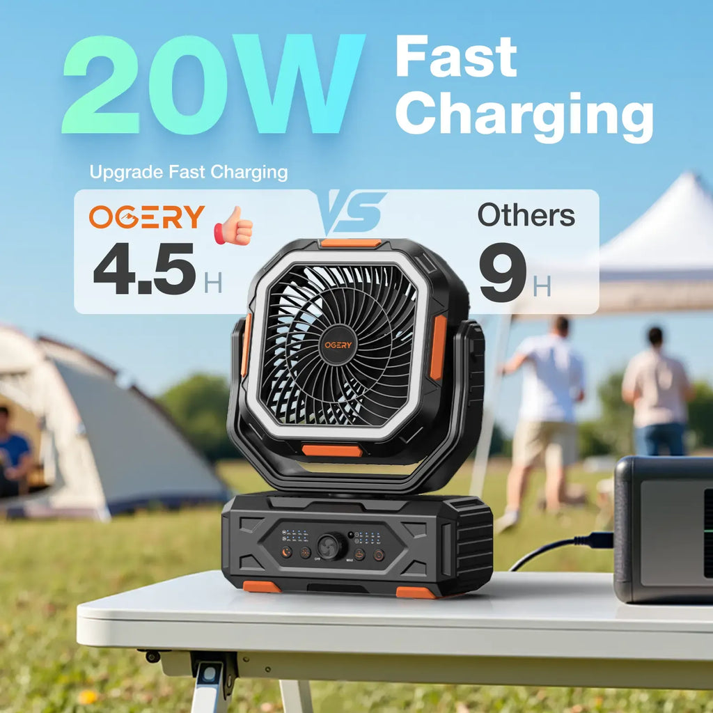 [SummerWins]OGERY 2026 Upgraded Camping Fan, 30000mAh Rechargeable Fan with LED Lights & 270° Pivot, Remote Control Shaking Head Desk Fan for Tent Travel Home Multifunction Outdoor Activities summerwins