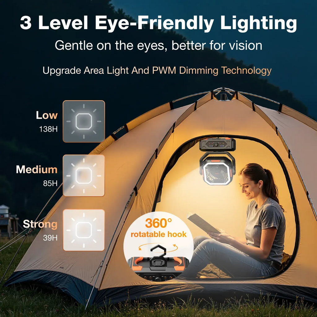 [SummerWins]OGERY 2026 Upgraded Camping Fan, 30000mAh Rechargeable Fan with LED Lights & 270° Pivot, Remote Control Shaking Head Desk Fan for Tent Travel Home Multifunction Outdoor Activities summerwins