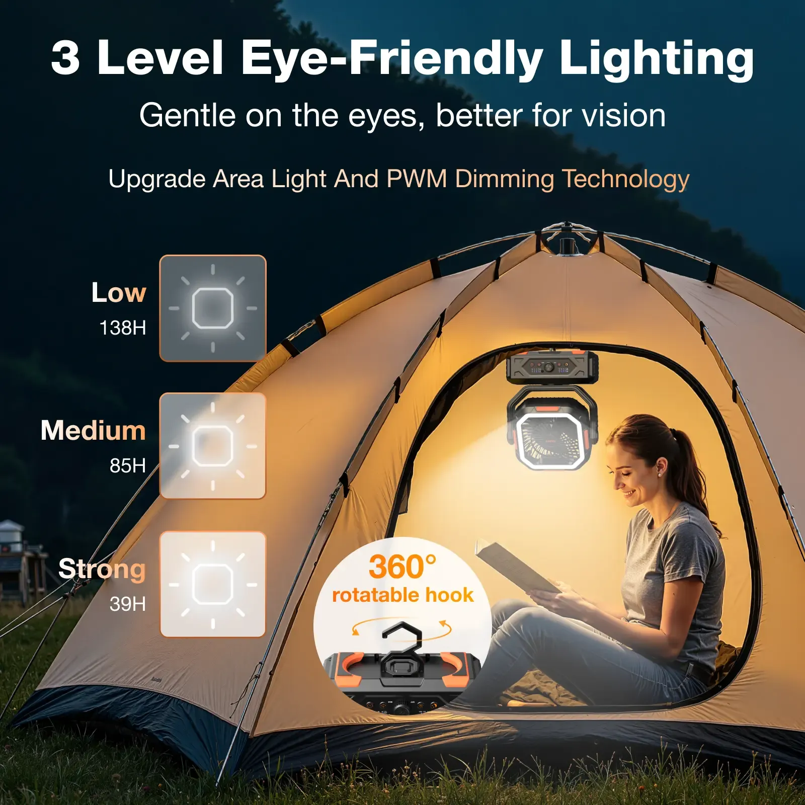 [SummerWins]OGERY 2026 Upgraded Camping Fan, 30000mAh Rechargeable Fan with LED Lights & 270° Pivot, Remote Control Shaking Head Desk Fan for Tent Travel Home Multifunction Outdoor Activities summerwins