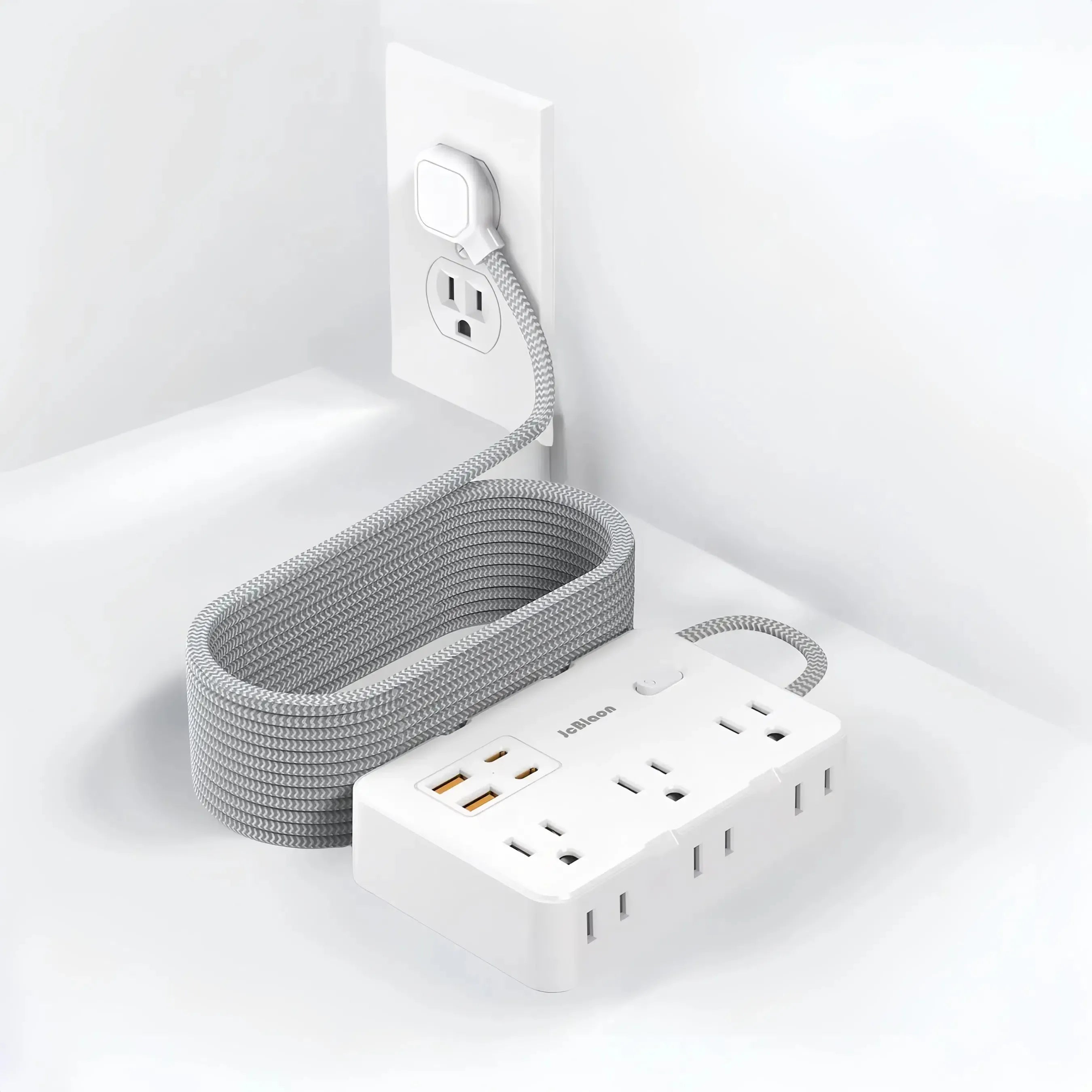 Extension Cord with 6 Multiple Outlets - Flat Plug Power Strip with 4 USB Ports (2 USB C), 5/10Ft Long Braided Cord, Wall Mount for Home Dorm Room