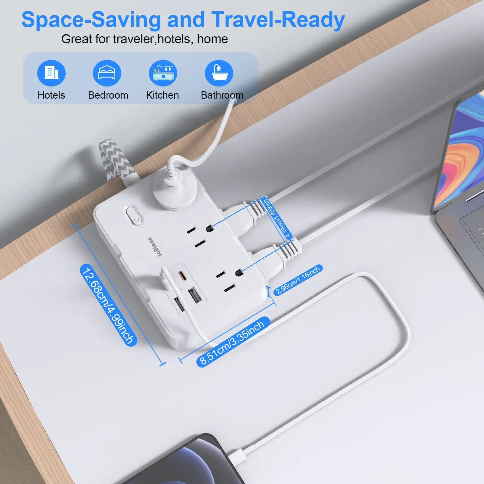 Extension Cord with 6 Multiple Outlets - Flat Plug Power Strip with 4 USB Ports (2 USB C), 5/10Ft Long Braided Cord, Wall Mount for Home Dorm Room
