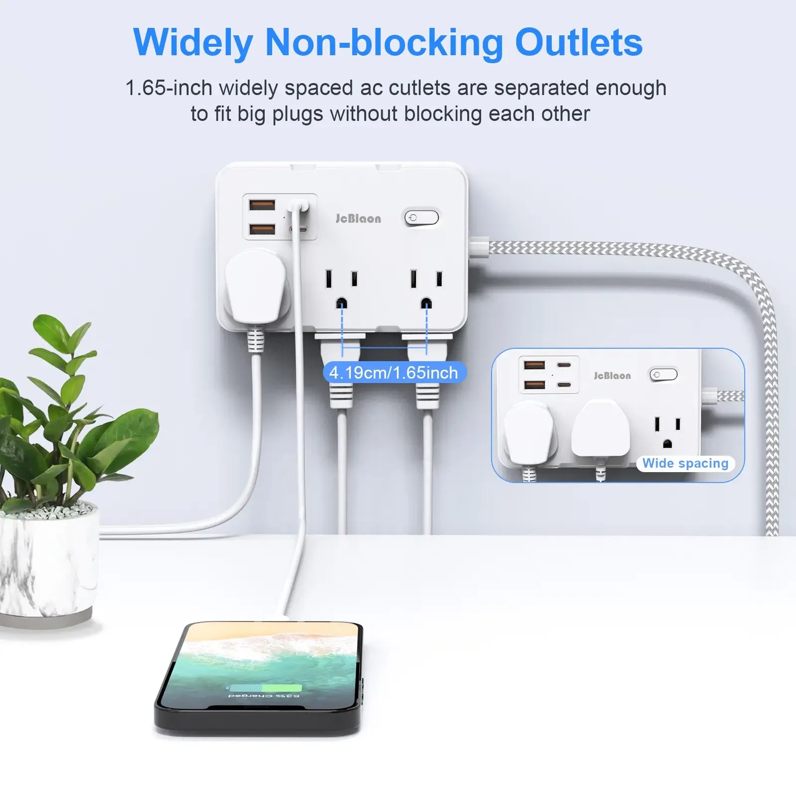 Extension Cord with 6 Multiple Outlets - Flat Plug Power Strip with 4 USB Ports (2 USB C), 5/10Ft Long Braided Cord, Wall Mount for Home Dorm Room