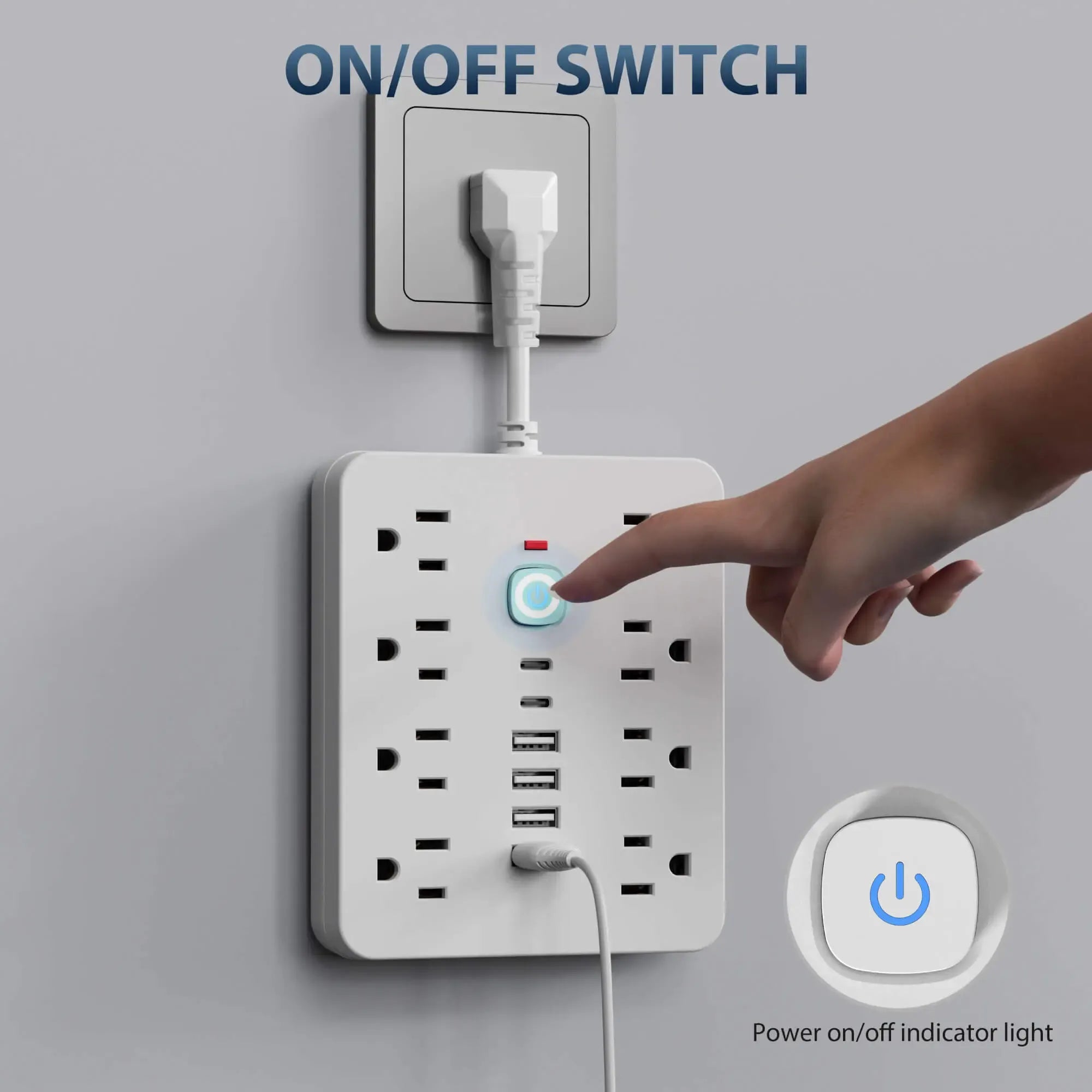 14-in-1 Multifunctional Power Strip, Surge Protector Outlet with Switch and Surge Protection - 8 AC Outlets, 4 USB Ports and 2 Type-C Ports - Power Socket Extender, Wall Outlet Extender for Home, Office & Travel