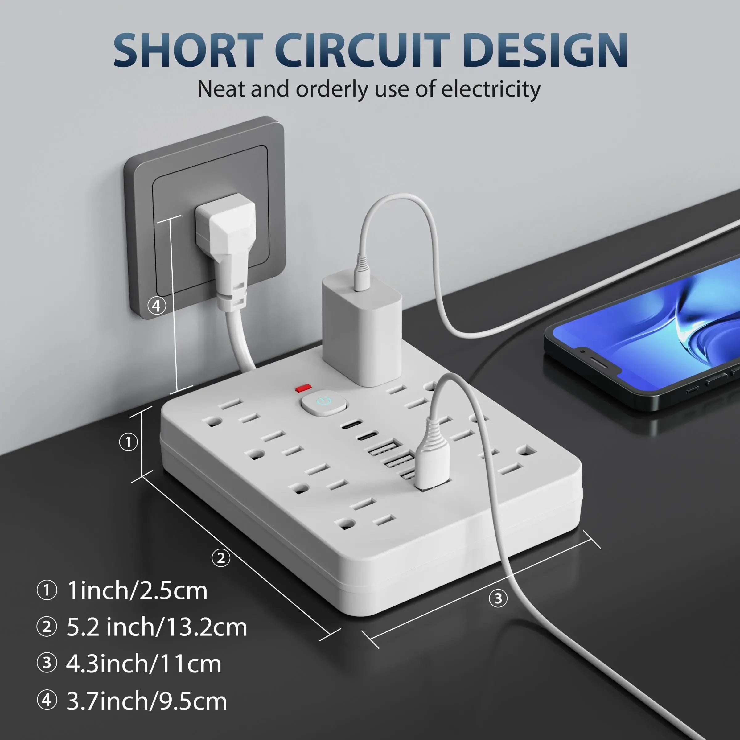 14-in-1 Multifunctional Power Strip, Surge Protector Outlet with Switch and Surge Protection - 8 AC Outlets, 4 USB Ports and 2 Type-C Ports - Power Socket Extender, Wall Outlet Extender for Home, Office & Travel