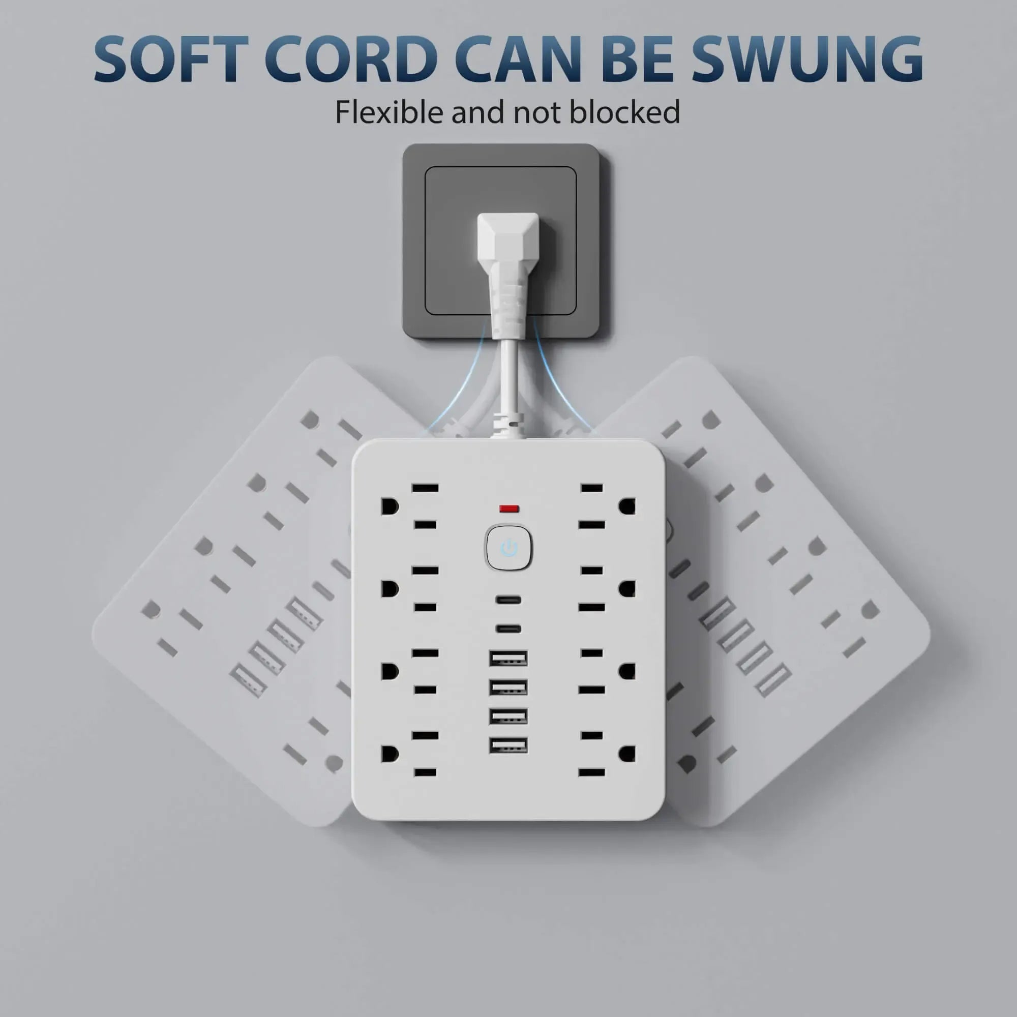 14-in-1 Multifunctional Power Strip, Surge Protector Outlet with Switch and Surge Protection - 8 AC Outlets, 4 USB Ports and 2 Type-C Ports - Power Socket Extender, Wall Outlet Extender for Home, Office & Travel