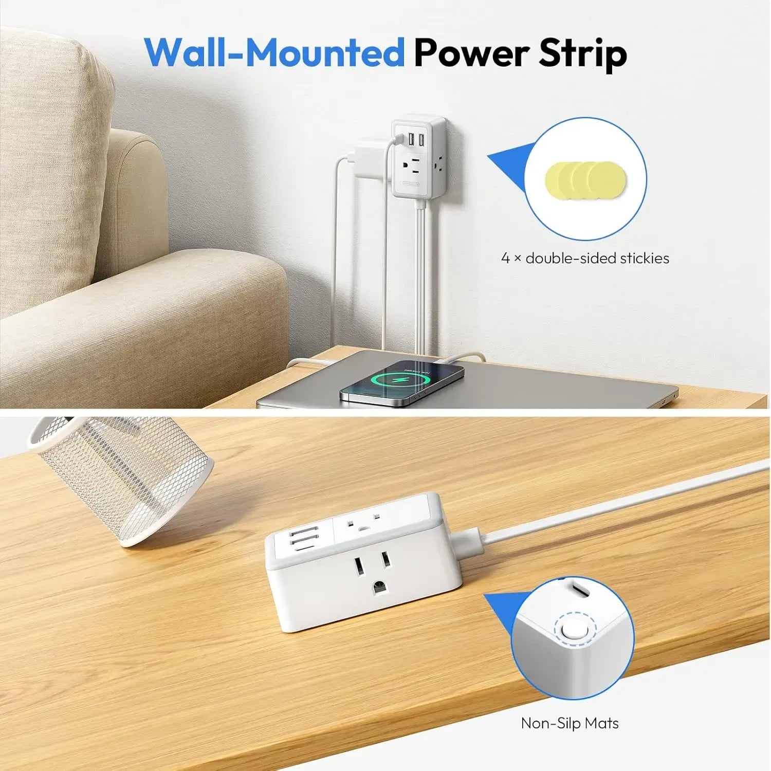 NTONPOWER Twin Extension Cord Splitter 12 / 18 FT, with 6ft Dual Extension Cord on Each Side 3 Widely Outlets, Double Extension Cord for Home Office Dorm Room