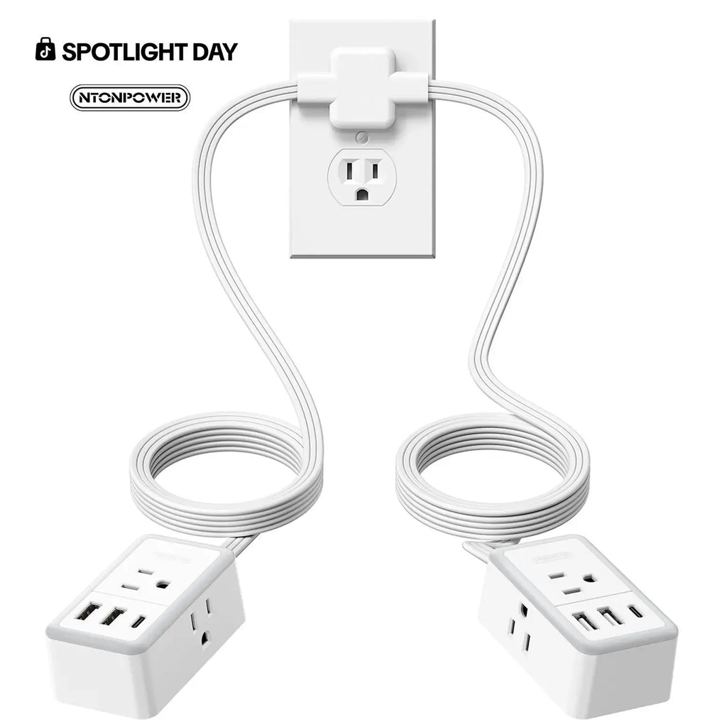 NTONPOWER Twin Extension Cord Splitter 12 / 18 FT, with 6ft Dual Extension Cord on Each Side 3 Widely Outlets, Double Extension Cord for Home Office Dorm Room