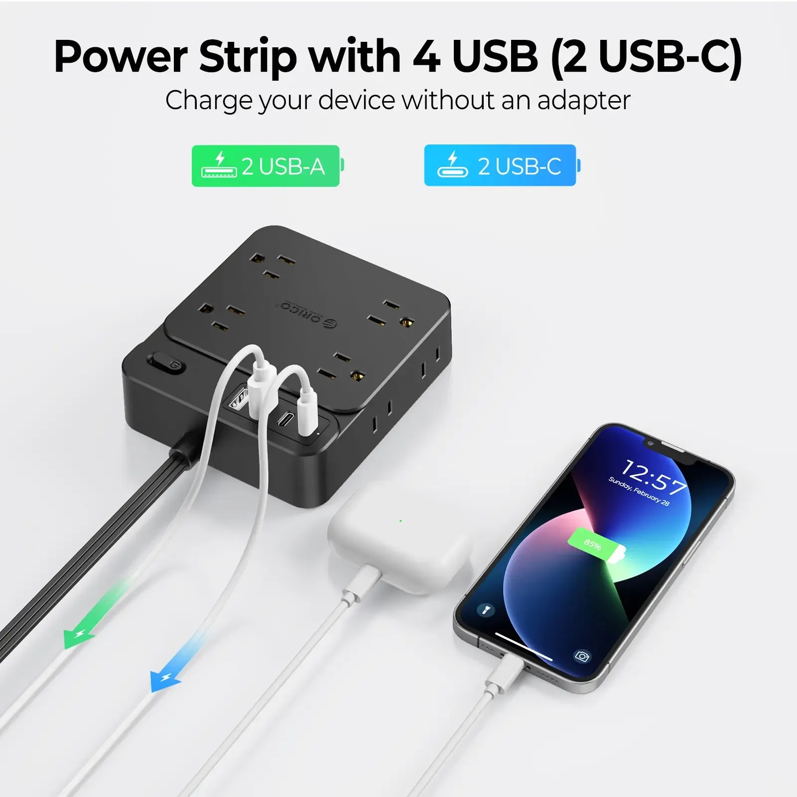 Surge Protector Power Strip, Outlet Extender with 8 Outlets 4 USB Ports (2 USB C), Overload Protection, Long Extension Cord with Multiple Outlets for Indoor, Home, Office-SP1