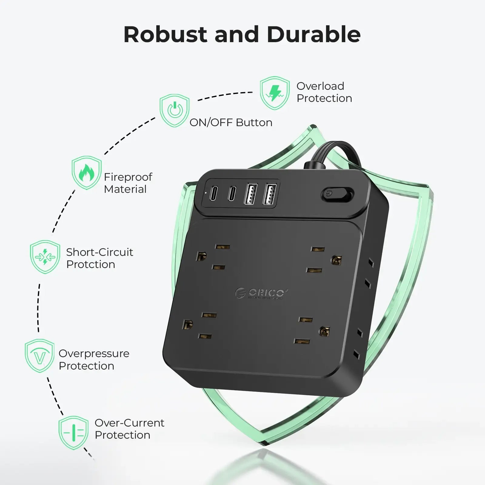 Surge Protector Power Strip, Outlet Extender with 8 Outlets 4 USB Ports (2 USB C), Overload Protection, Long Extension Cord with Multiple Outlets for Indoor, Home, Office-SP1