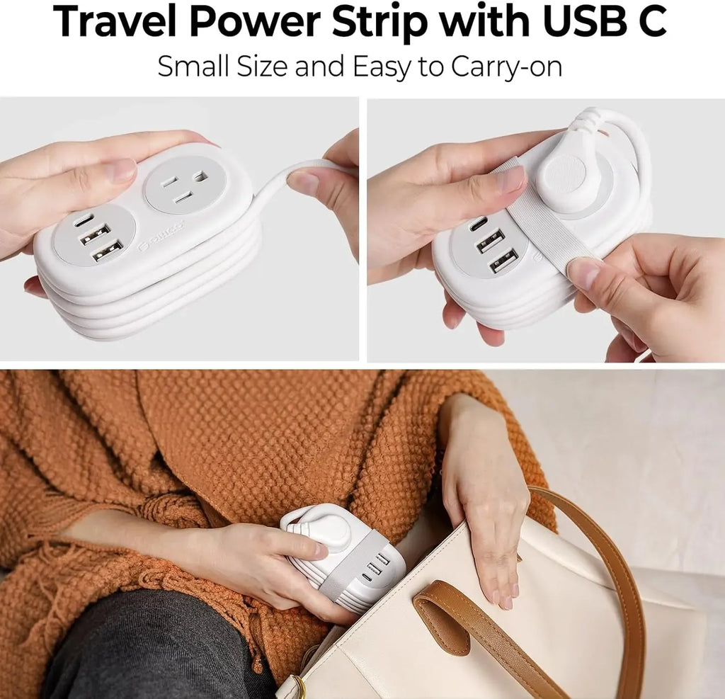 ORICO Travel Power Strip, 3.7FT Small Extension Cord, Portable Power Strip Flat Plug with 2 AC Outlets 3 USB Ports (1 USB C), Multi Plug Extension Cord for Travel, Cruise, Office, Hotels -AP3-2A2U1C