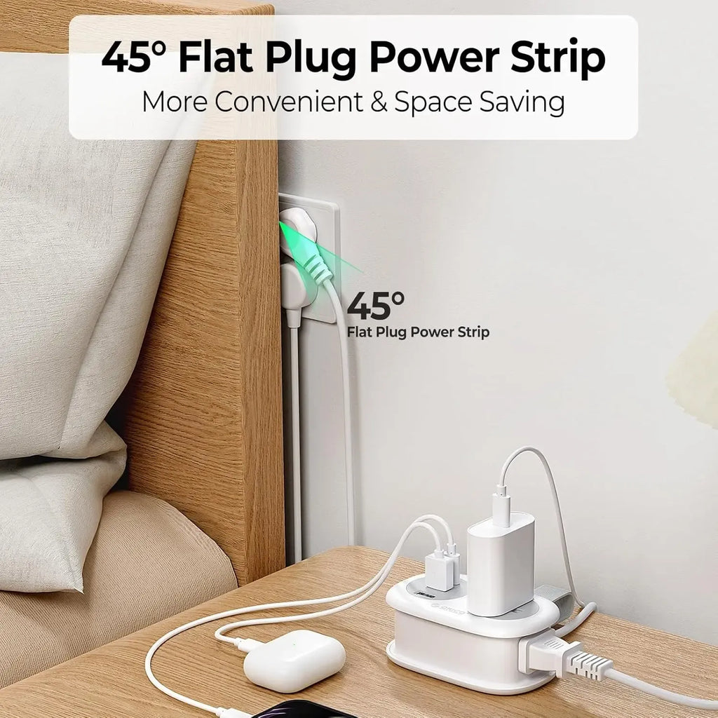 ORICO Travel Power Strip, 3.7FT Small Extension Cord, Portable Power Strip Flat Plug with 2 AC Outlets 3 USB Ports (1 USB C), Multi Plug Extension Cord for Travel, Cruise, Office, Hotels -AP3-2A2U1C