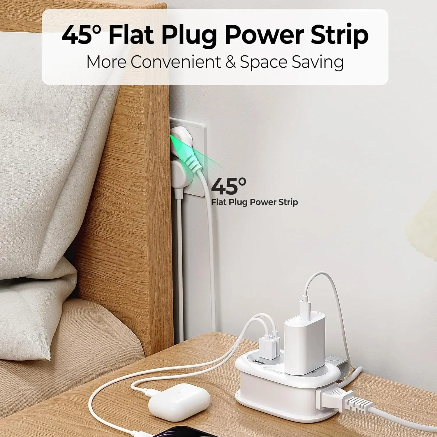 ORICO Travel Power Strip, 3.7FT Small Extension Cord, Portable Power Strip Flat Plug with 2 AC Outlets 3 USB Ports (1 USB C), Multi Plug Extension Cord for Travel, Cruise, Office, Hotels -AP3-2A2U1C