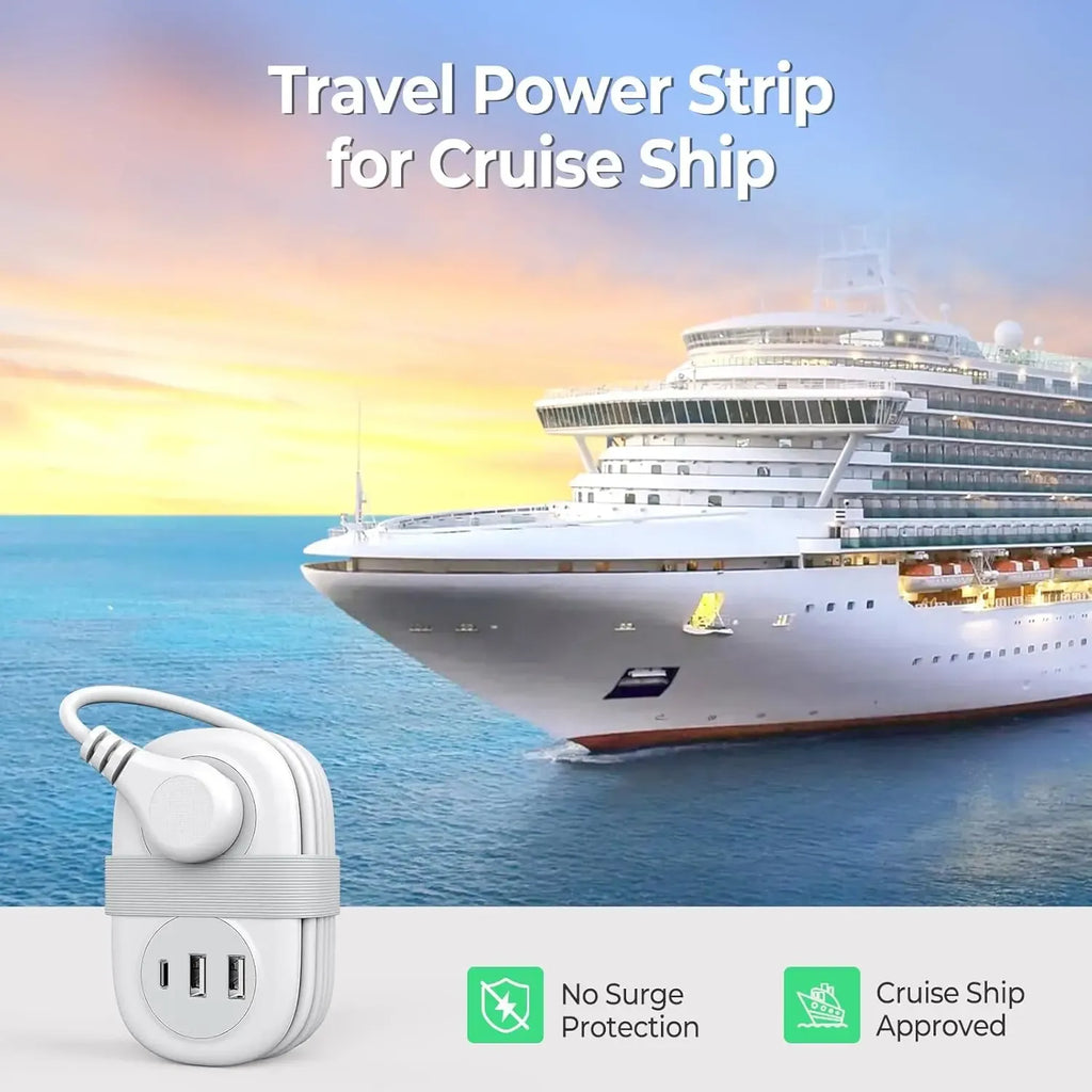 ORICO Travel Power Strip, 3.7FT Small Extension Cord, Portable Power Strip Flat Plug with 2 AC Outlets 3 USB Ports (1 USB C), Multi Plug Extension Cord for Travel, Cruise, Office, Hotels -AP3-2A2U1C